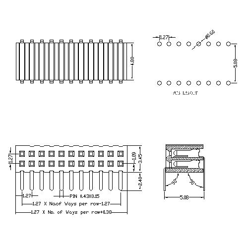 1.27 mm Female Header Dual Side Insert Angle H3.45