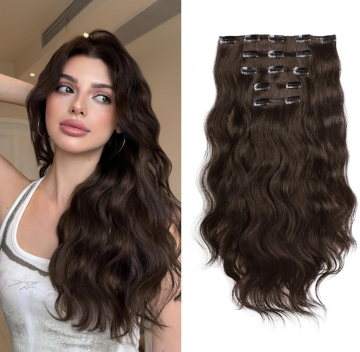 Dark Brown Long Curly Hair Extensions 18 Inch Clip In Full Head Hair Pieces
