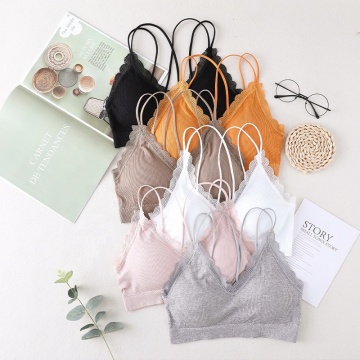 Deep V Padded Bralette Lace Bras for Women - Crop Top Backless Brassiere