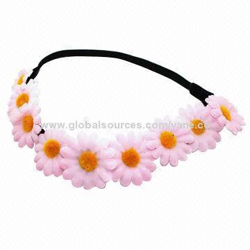 Fabric flower headband, made of fabric, suede and rope, black elastic at ending
