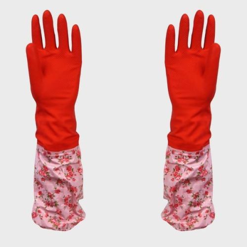 Home Use Red Thick Latex Gloves With Cotton Cloth And Pvc Cloth Inside