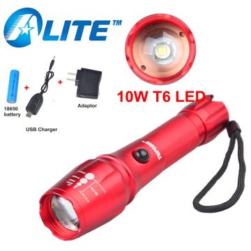 10W XML T6 Powerful 1200 Lumens 18650 Battery LED USB Flashlight With USB Charger