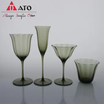 Grey Vintage Glass Lotus Shaped Wine Glass Set
