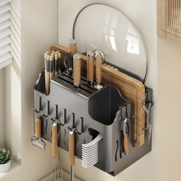 Steel Kitchen Standing Knife Rack with Cutting Board Holder and Storage Shelf Over The Sink