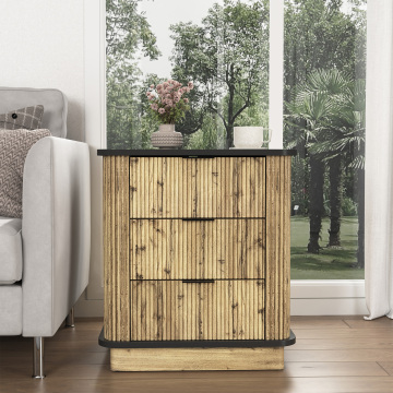 3 Drawer Nightstand with Wood Finish Minimalist Style