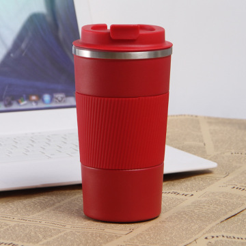 Bicchiere da viaggio isolato a vuoto a doppia parete con manica silicone