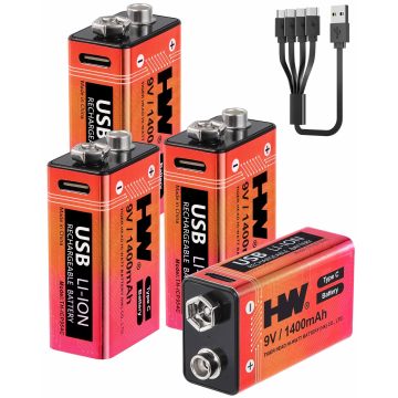 باتری لیتیومی قابل شارژ 4P 9V 5180mWh USB-C