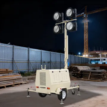 9M LED or Metal Halide Lamp Mobile Lighting Tower on Trailer Diesel-Powered Generator for Construction Sites