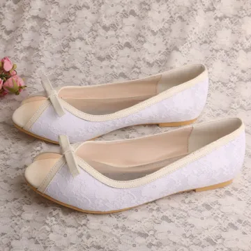 Flat White Peep Toe Shoes Lace