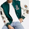 Chaqueta de béisbol universitaria para hombres verde