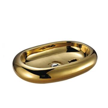 Modern Electroplating Oval Ceramic Bathroom Gold Sink