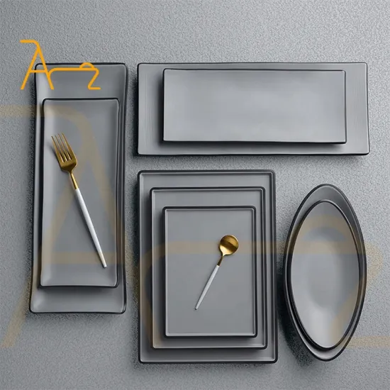 Wholesale Unbreakable Melamine Dinner Plates: Simple Grey Rectangle Customizable Tableware