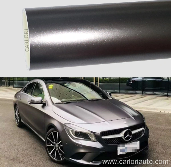 Covering voiture satin metallic titatium grey  couleur tendance dimension  152cm 7m x 152 cm