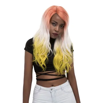 RUIMEI X-TRESS NEW arrive ombre pink yellow colored wigs for black women 150% Density  synthetic hair Lace Wigs For black Women