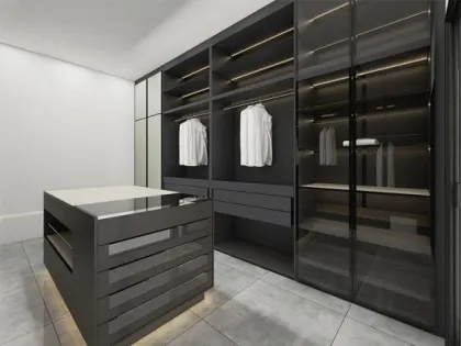 MDF Sliding Door Glass Bedroom Walk In Wardrobe