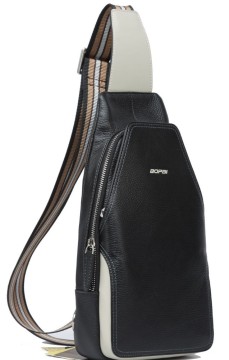 High Quality Black Simple Leisure Waterproof Good Workmanship Men's Leather Chest Bag