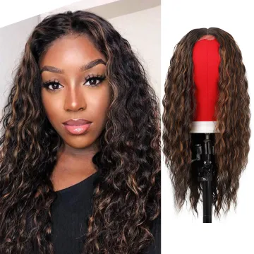 High Quality Hot Sale Cheap Nature Lace Front Highlights Brown Long Fiber Wig Extension Kinky Curly Wavy Synthetic Hair Wigs