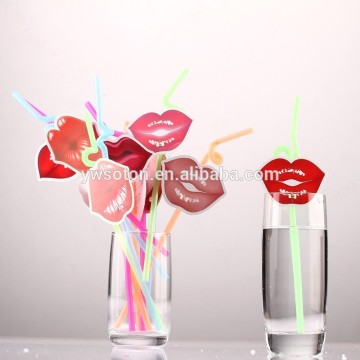 Disposable Drinking Paper Straws Set With Attachable Tag Card Sexy lips