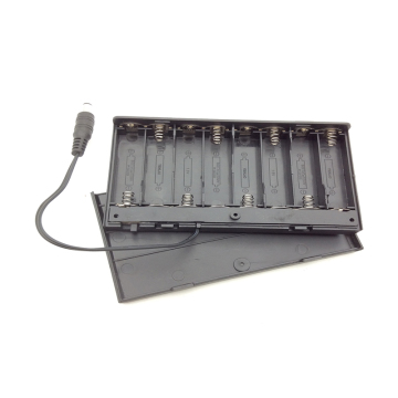 8AA Battery Holder Box with Cover and 5.5*2.1mm DC Plug - 12V Plastic Battery Box