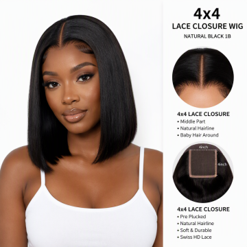 4x4 Lace Closure Bob Wig Straight