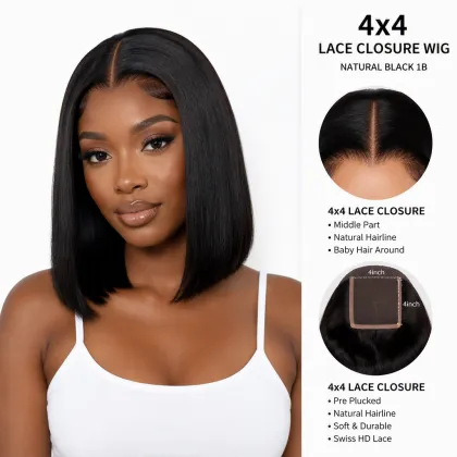 4x4 Lace Closure Bob Wig Straight