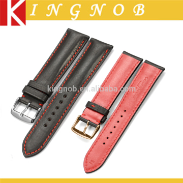 Quality Black/Red Thread Full Grain Leather Calf Skin Changeable Watch Band 18mm to 24mm