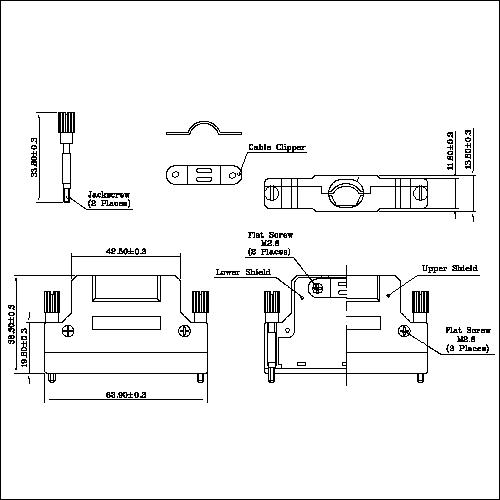 1.27mm Series Shielded Backshell Kits 68P Straight Exit With Jackscrew HPMCS01-68XX