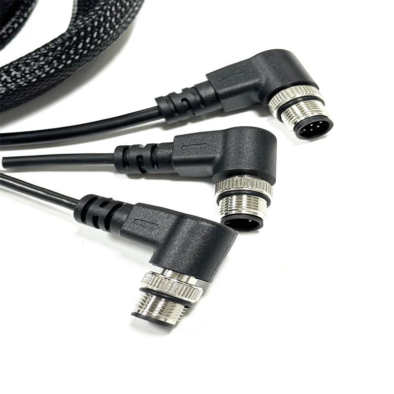 Multi Branch M12 Elbow Connector Braided Wiring Harness