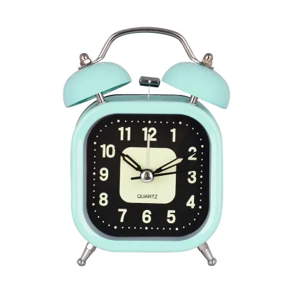 Square Luminous Dial Twin Bell Table Alarm Clock