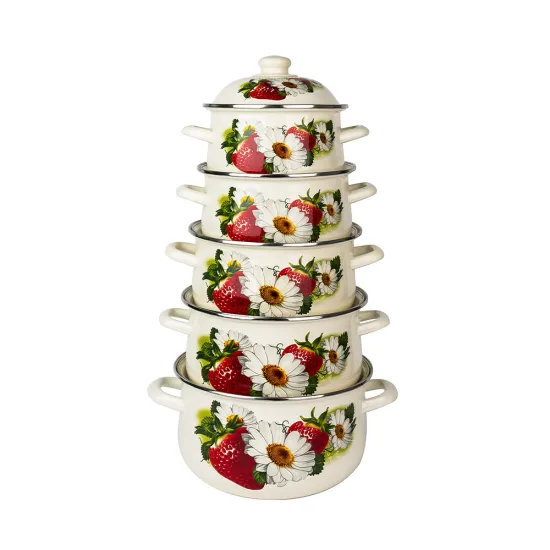 5PCS Set Decal Design Enamel Coated Casserole Set Enamel Cookware Casserole Pot Set for Turkish