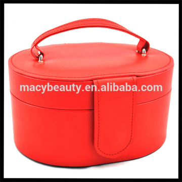 Red 2 layer PU Cosmetic case with mirror