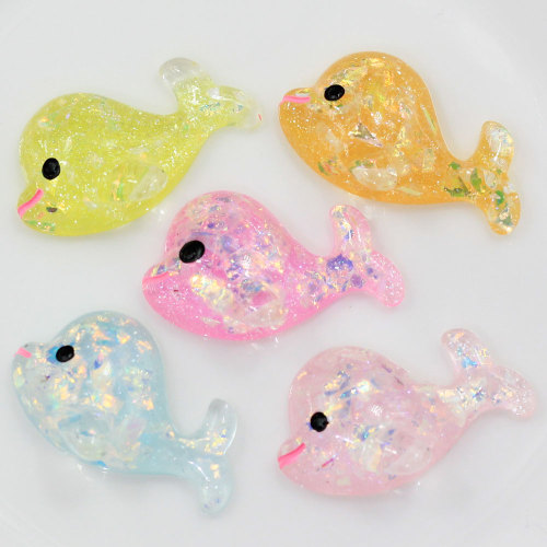 Transparente verschiedene Farbe Glitter Kawaii Whale Shaped Flatback Resins Handmade Craft Dekor Charms Spacer DIY Items