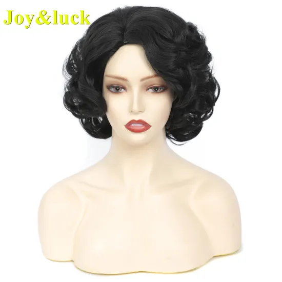 Woman Hair Wholesale Wigs for Women Ladies Hair Daily or Party Cosplay Wigs Black Color Natural Curly Short Synthetic Hair Wig