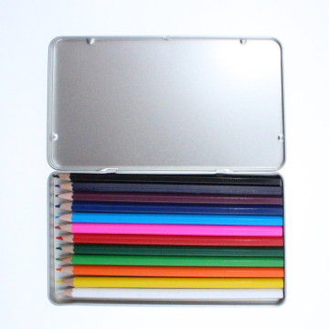 Custom Logo Printed Metal Tin Box Packed 12 Color Wooden Pencils & Crayon Sets