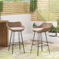 Outdoor Wicker and Iron Low Back Barstools