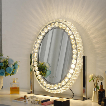 Diamond Luxury Hollywood Style Crystal Crushed LED Light Illuminated Round Makeup Mirror