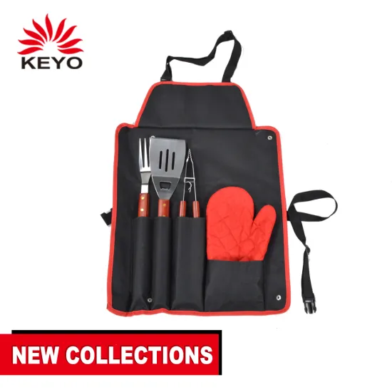 Grill Accessories Fork Tong Spatular Apron 4pcs Barbeque Tool Set Bbq Grill Stainless Steel Tools Set With Apron