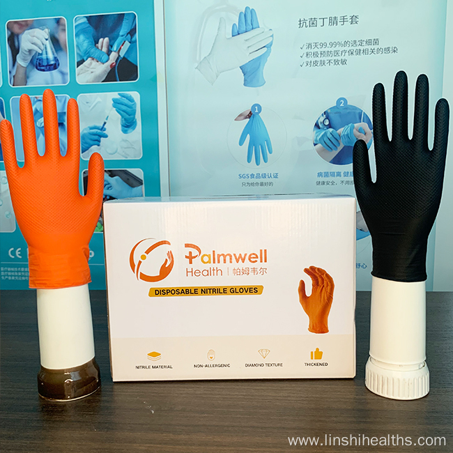 Disposable nitrile cleaning heavy duty car mechanic car diamond texture glove industrial 8 mil mechanical custom automotive