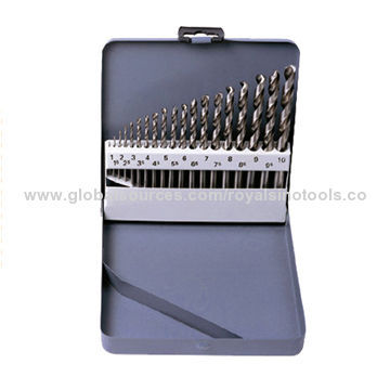 19-piece iron case HSS drill bit set, round or hex shank type