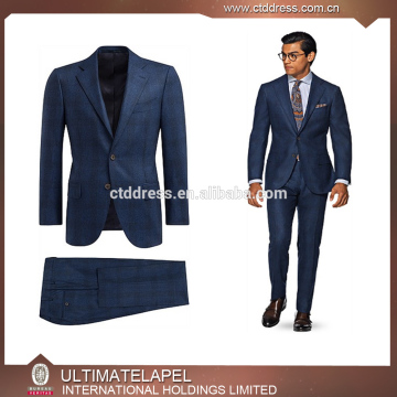 hand made top grade wool men blue checks men custom made suits