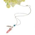 Cherry Quartz Feather Hexagonal Prism Pendant Choker Necklace