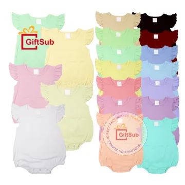 Pastel Color Sublimation Polyester Ruffle Sleeve Romper and Bubble Onesies for Baby Girls