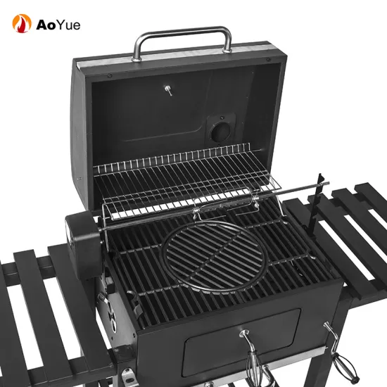 Outdoor Adjustable Height Heavy Duty Backyard Cast Iron BBQ Charcoal Grill with Side Shelf