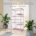 Iron Cat Cage Multi Level Pet House Quadrate Enclosure Plastic Tray Button Closure for Small Breeds