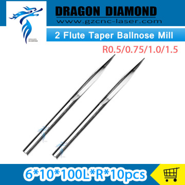 CNC Carbide Wood End Mill Woodworking Insert Router Bit 6mm*10degree*R*100L Taper Ball Nose End Fletring