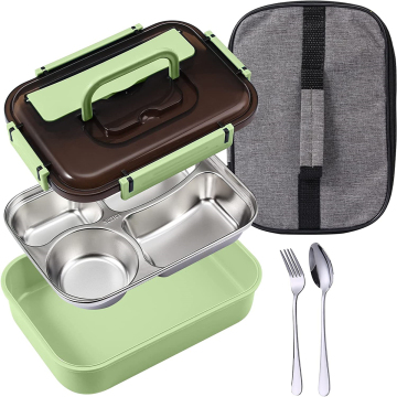2023 Boîte à lunch pour enfants à 4 compartiments à chaud avec construction en acier inoxydable 304, support de téléphone et couverts inclus