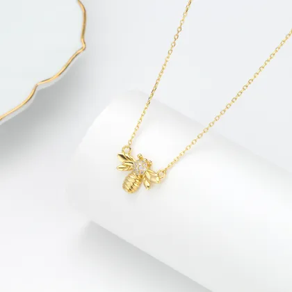 S925 Silver Inlaid With Stone Small Bee Clavicle