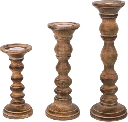 Farmhouse Wooden Candle Holders Pillar Mango Wood Candle Stand