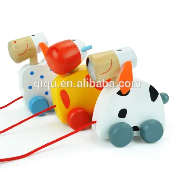 wooden animal car pull string toy for kids