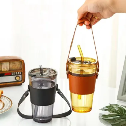 Creative glass sippy cup Simple atmosphere Large capacity High appearance level coffee cup Easy to lift the rope cup